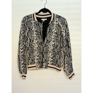 LAVENDER BROWN Small Python Snake Print Bomber Jacket Pockets Y2K